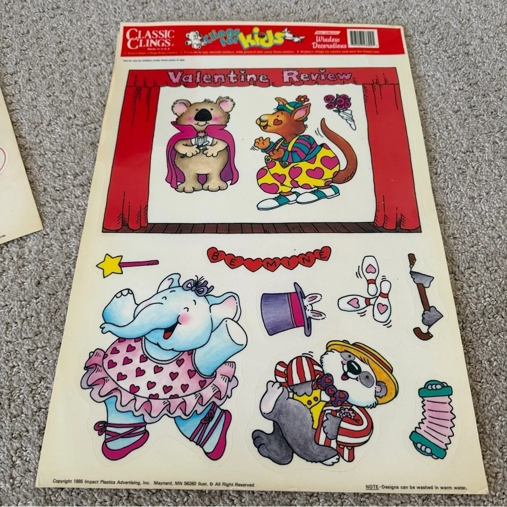 Vintage Valentine Window Decorations Color Clings Static Holiday Decor Lot 6x